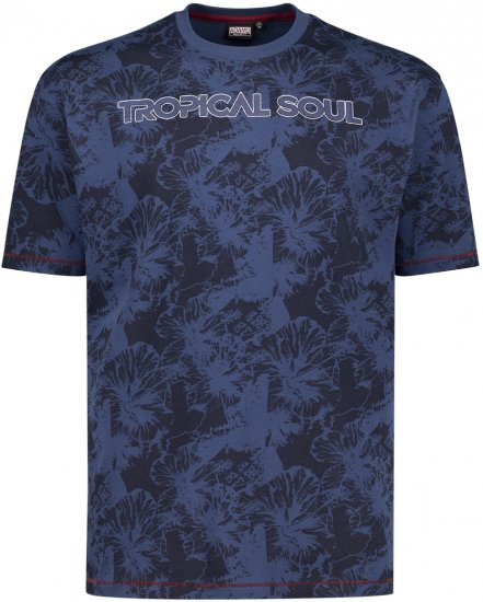 Adamo Tropical Regular Fit Printed T-shirt Navy - T-shirts - Grote Maten T-shirts Heren
