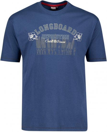 Adamo Longboard Regular Fit Printed T-shirt Denim Blue - T-shirts - Grote Maten T-shirts Heren