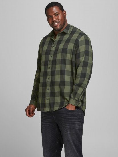 Jack & Jones Gingham L/S Shirt Dusty Olive - Overhemden - Overhemden Grote Maten Heren