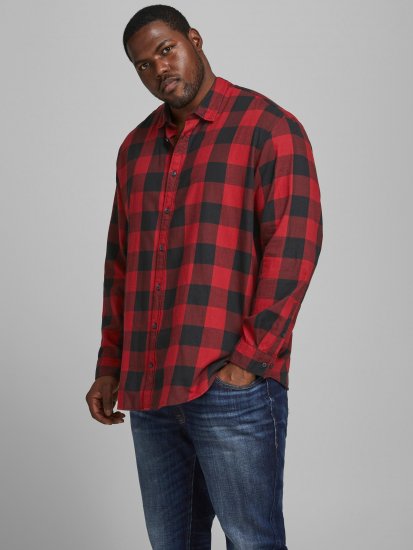 Jack & Jones Gingham Shirt L/S Brick Red - Overhemden - Overhemden Grote Maten Heren