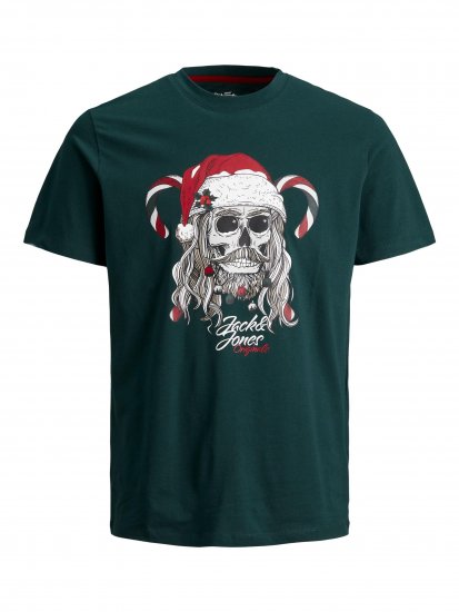 Jack & Jones JORFESTIVE Xmas Skull T-shirt Green - T-shirts - Grote Maten T-shirts Heren