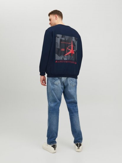 Jack & Jones JCOFILO Crew Neck Sweater with Back Print Navy Blazer - Sweaters & hoodies - Sweaters & Hoodies Grote Maten Heren