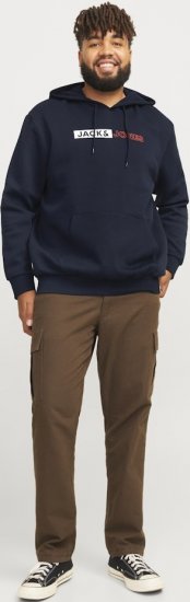 Jack & Jones CORP LOGO PLAY 5 Print Hoodie Navy Blazer - Sweaters & hoodies - Sweaters & Hoodies Grote Maten Heren