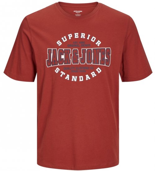 Jack & Jones JJELOGO O-Neck T-Shirt Red Ochre - T-shirts - Grote Maten T-shirts Heren