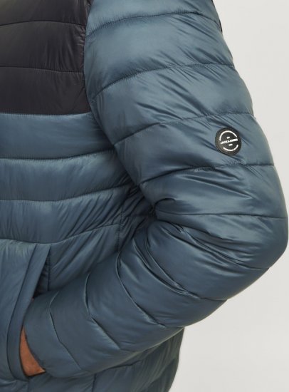 Jack & Jones SPRINT Black Blocking Quilted Collar Jacket Teal - Jassen - Grote Maten Herenjassen