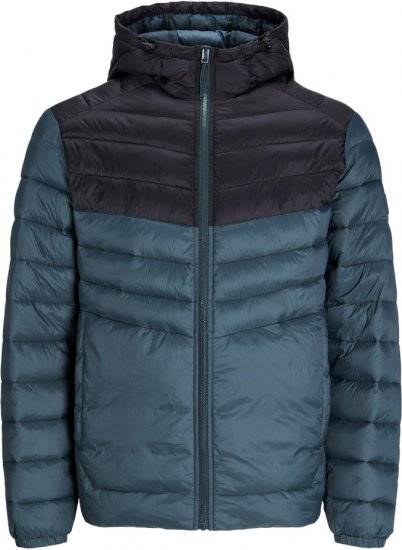 Jack & Jones SPRINT Black Blocking Quilted Hooded Jacket Turquoise Blue - Jassen - Grote Maten Herenjassen