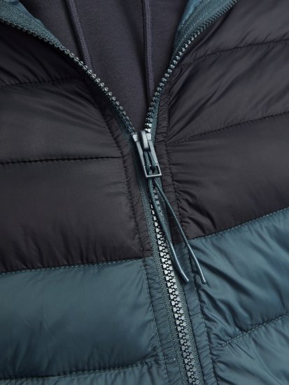 Jack & Jones SPRINT Black Blocking Quilted Hooded Jacket Turquoise Blue - Jassen - Grote Maten Herenjassen