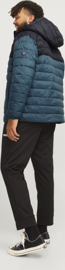 Jack & Jones SPRINT Black Blocking Quilted Hooded Jacket Turquoise Blue - Jassen - Grote Maten Herenjassen