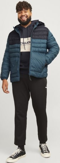 Jack & Jones SPRINT Black Blocking Quilted Hooded Jacket Turquoise Blue - Jassen - Grote Maten Herenjassen