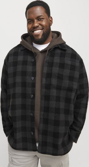Jack & Jones ZAC BRUSHED Long Sleeve OVERSHIRT Grey - Overhemden - Overhemden Grote Maten Heren