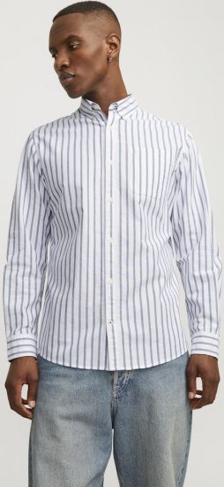 Jack & Jones OXFORD LS Shirt Striped Ensign Blue - Overhemden - Overhemden Grote Maten Heren