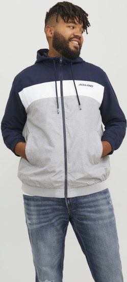 Jack & Jones RUSH White/Grey Blocking Bomber Jacket with Hood Navy Blazer - Jassen - Grote Maten Herenjassen