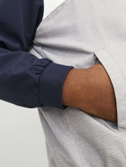 Jack & Jones RUSH White/Grey Blocking Bomber Jacket with Hood Navy Blazer - Jassen - Grote Maten Herenjassen