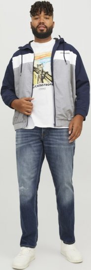 Jack & Jones RUSH White/Grey Blocking Bomber Jacket with Hood Navy Blazer - Jassen - Grote Maten Herenjassen