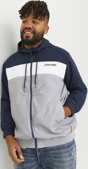 Jack & Jones RUSH White/Grey Blocking Bomber Jacket with Hood Navy Blazer - Jassen - Grote Maten Herenjassen