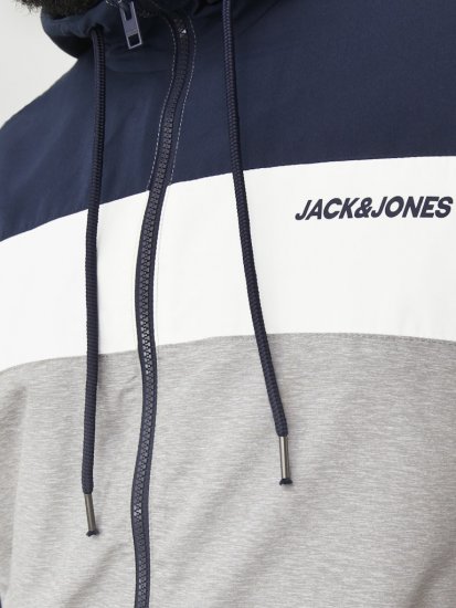 Jack & Jones RUSH White/Grey Blocking Bomber Jacket with Hood Navy Blazer - Jassen - Grote Maten Herenjassen