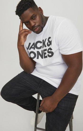 Jack & Jones CORP Logo T-Shirt White w Large Black Print - T-shirts - Grote Maten T-shirts Heren
