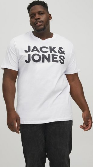 Jack & Jones CORP Logo T-Shirt White w Large Black Print - T-shirts - Grote Maten T-shirts Heren