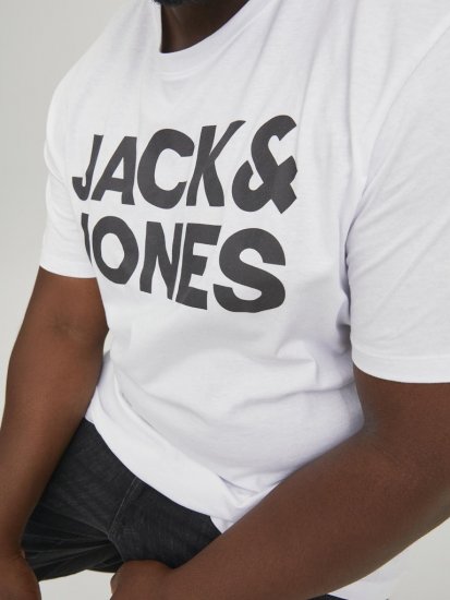 Jack & Jones CORP Logo T-Shirt White w Large Black Print - T-shirts - Grote Maten T-shirts Heren