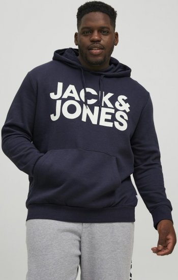 Jack & Jones CORP LOGO Large Print Hoodie Navy Blazer - Sweaters & hoodies - Sweaters & Hoodies Grote Maten Heren