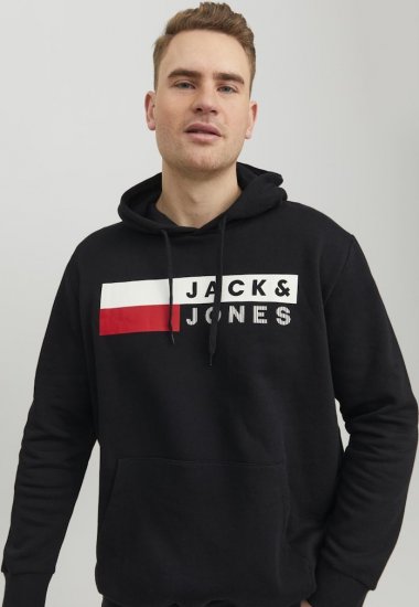 Jack & Jones CORP LOGO PLAY 4 Print Hoodie Black - Sweaters & hoodies - Sweaters & Hoodies Grote Maten Heren