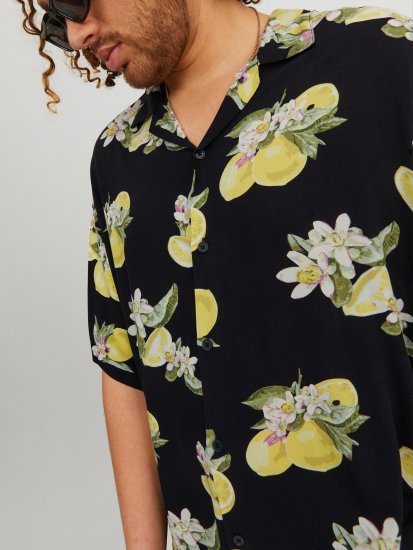 Jack & Jones JORLUKE FLORES Resort Shirt Black - Overhemden - Overhemden Grote Maten Heren