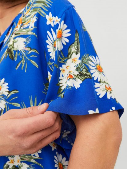 Jack & Jones JORLUKE FLORES Resort Shirt Nautical Blue - Overhemden - Overhemden Grote Maten Heren