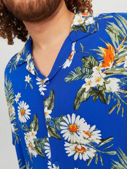 Jack & Jones JORLUKE FLORES Resort Shirt Nautical Blue - Overhemden - Overhemden Grote Maten Heren
