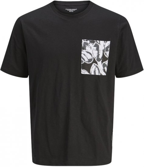 Jack & Jones Split Pocket Print T-Shirt Black - T-shirts - Grote Maten T-shirts Heren