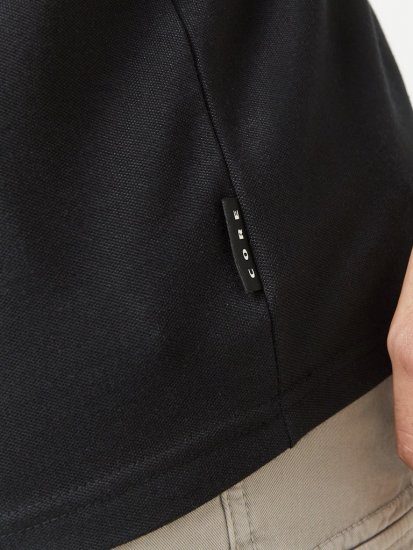 Jack & Jones Fusion Pique Zipper Polo Black - Polo shirts - Grote Maten Poloshirts Heren