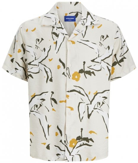 Jack & Jones Vira Marshall AOP Short Sleeve Shirt Buttercream - Overhemden - Overhemden Grote Maten Heren