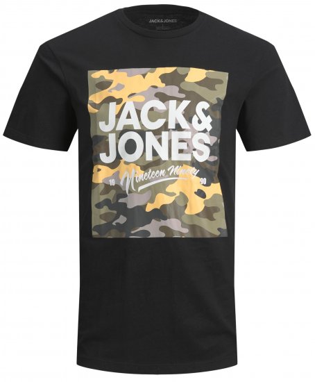 Jack & Jones JJPETE SHAPE Camo Print T-Shirt Black - T-shirts - Grote Maten T-shirts Heren