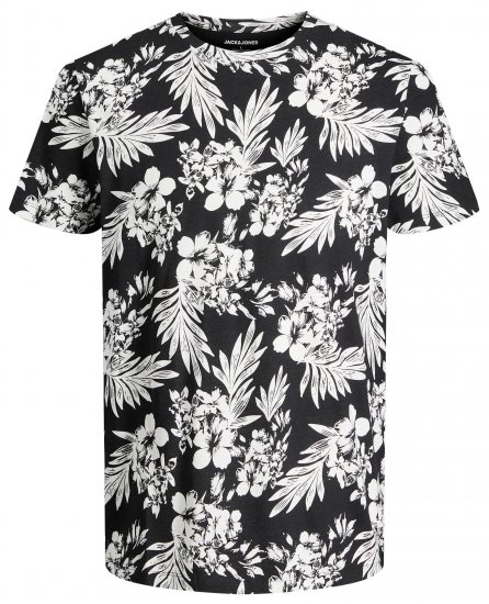 Jack & Jones JJCOASTAL AOP T-Shirt Black - T-shirts - Grote Maten T-shirts Heren