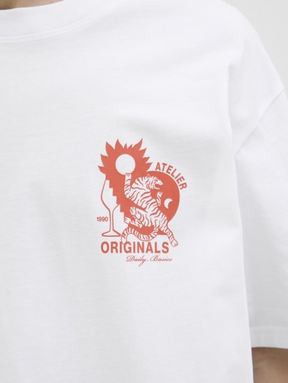  Jack & Jones Bellagio Collage Crew Neck T-Shirt Bright White - T-shirts - Grote Maten T-shirts Heren