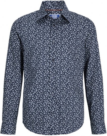 Jack & Jones BARNES Printed Dobby Long Sleeve Shirt Blue - Overhemden - Overhemden Grote Maten Heren