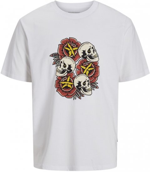 Jack & Jones Anatomy Skull Crew Neck T-Shirt Bright White - T-shirts - Grote Maten T-shirts Heren
