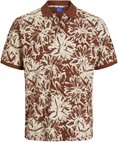 Jack & Jones Split AOP Print Polo Brown - Polo shirts - Grote Maten Poloshirts Heren
