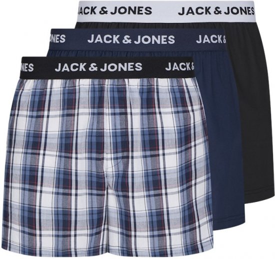 Jack & Jones Saigon Blue/Red Check Woven Boxers 3-Pack Navy Blazer - Ondergoed & zwem - Grote Maten Ondergoed Heren