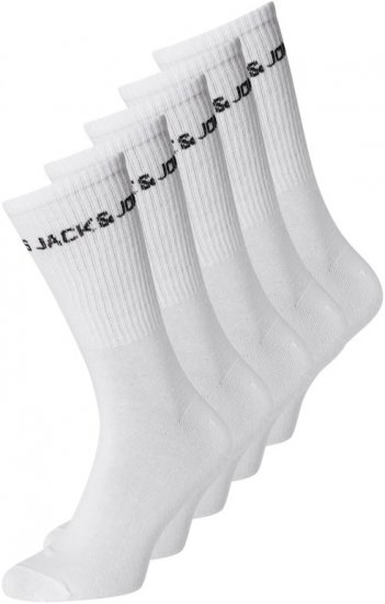 Jack & Jones BASIC LOGO Tennis Socks 5-Pack White - Ondergoed & zwem - Grote Maten Ondergoed Heren