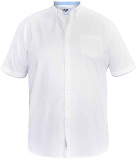 D555 James Short Sleeve Oxford Shirt White - Overhemden - Overhemden Grote Maten Heren