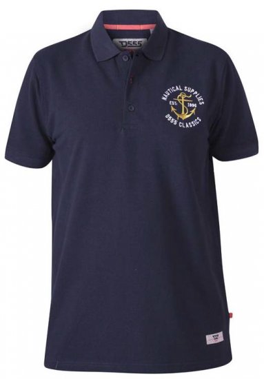 D555 Jefferson Short Sleeve Pique Polo Navy - Polo shirts - Grote Maten Poloshirts Heren