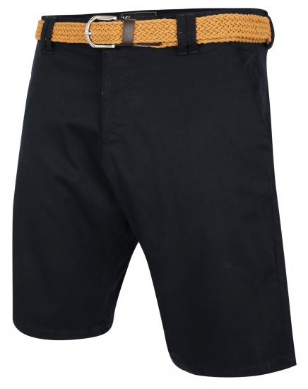 Kam Jeans 3401 Belted Oxford Stretch Chino Shorts Navy - Korte broeken - Grote Maten Korte Broeken Heren