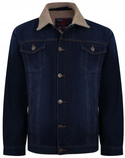 Kam Jeans 406 Sherpa Lined Denim Jacket Dark Used - Jassen - Grote Maten Herenjassen
