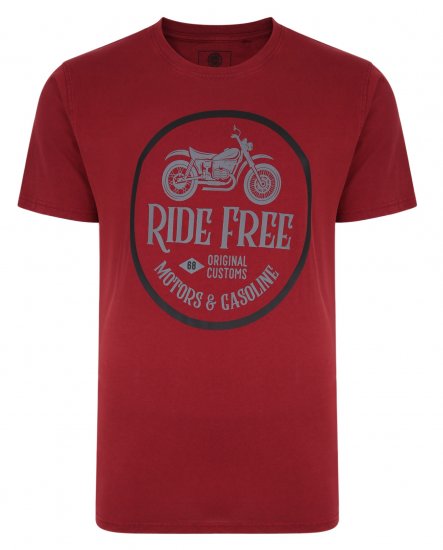 Kam Jeans Ride Free Crew Neck T-Shirt Wine - T-shirts - Grote Maten T-shirts Heren