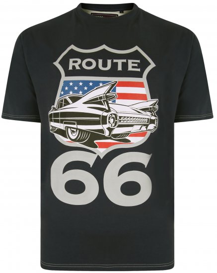 Kam Jeans 5353 Route 66 Print T-shirt Black - T-shirts - Grote Maten T-shirts Heren