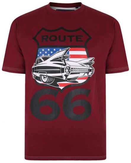 Kam Jeans Route 66 Print T-shirt Burgundy - T-shirts - Grote Maten T-shirts Heren