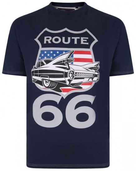 Kam Jeans 5353 Route 66 Print T-shirt Indigo - T-shirts - Grote Maten T-shirts Heren