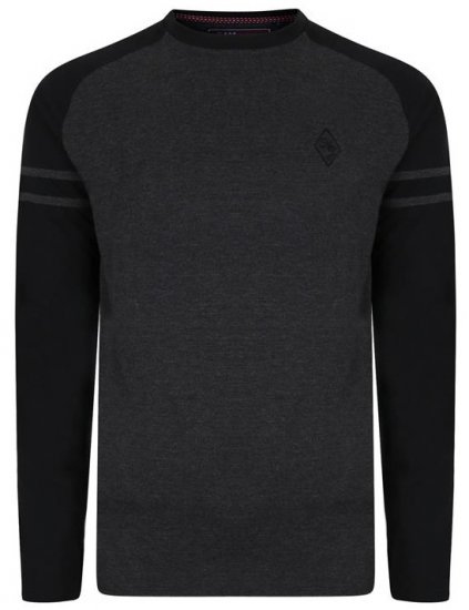Kam Jeans 5359 LS Raglan Baseball Top Charcoal - T-shirts - Grote Maten T-shirts Heren