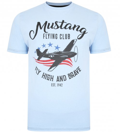 Kam Jeans Mustang Flying Club T-shirt Sky - T-shirts - Grote Maten T-shirts Heren