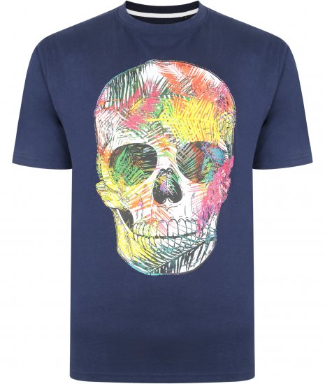 Kam Jeans 5375 Coloured Skull Print T-shirt Navy - T-shirts - Grote Maten T-shirts Heren